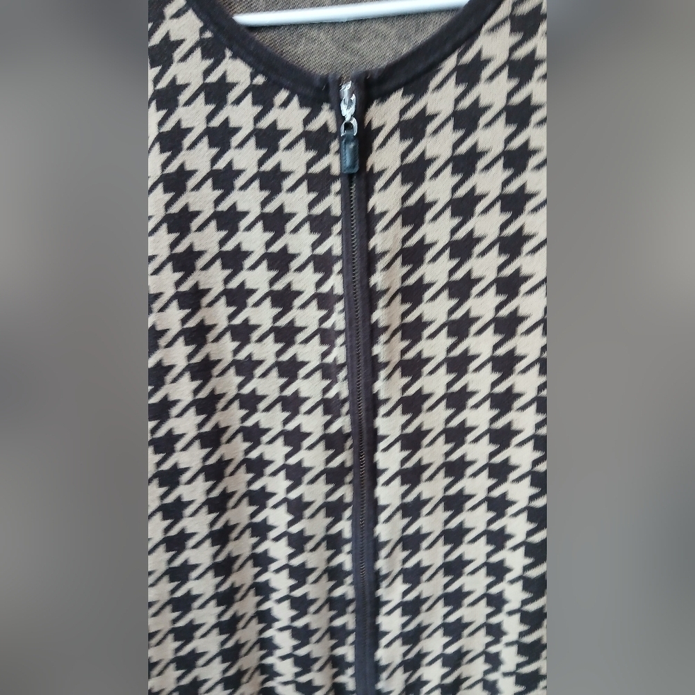 Talbots Zip Front Houndstooth Print Cardigan Brown Tan Womens Size Large Office - Picture 4 of 4